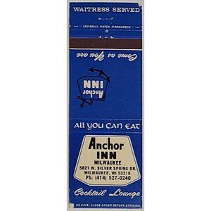 Vintage Matchbook Cover Anchor Inn Restaurant Milwaukee WI Wisconsin
